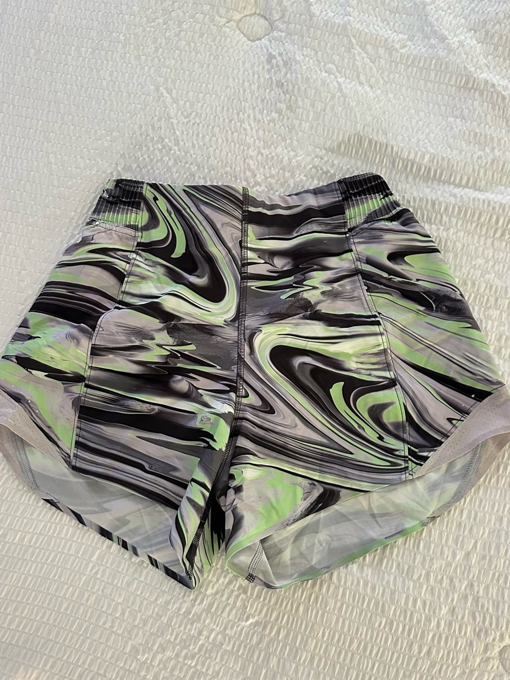 lululemon athletica Neon Green, Black & Gray Marble-Print Athletic Shorts
